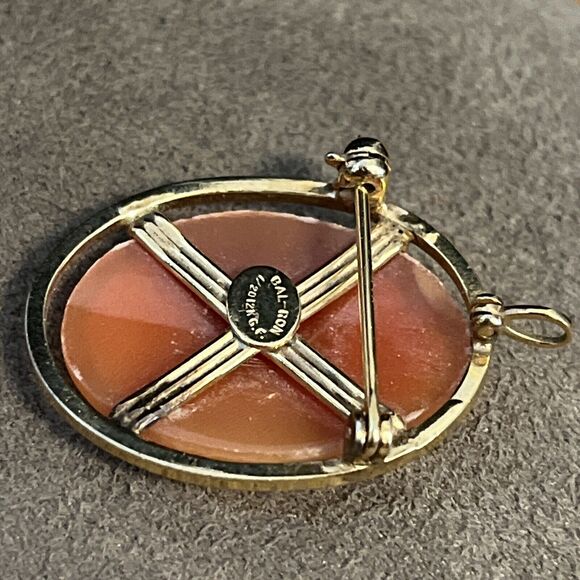 Vintage 1/20 12k Gold Filled Bal-Ron Art Deco Shell Cameo Pendant Brooch Pin - Picture 3 of 6